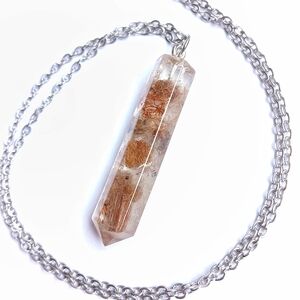 Rutile rutilated quartz point pendant on 20" stainless steel silver necklace new